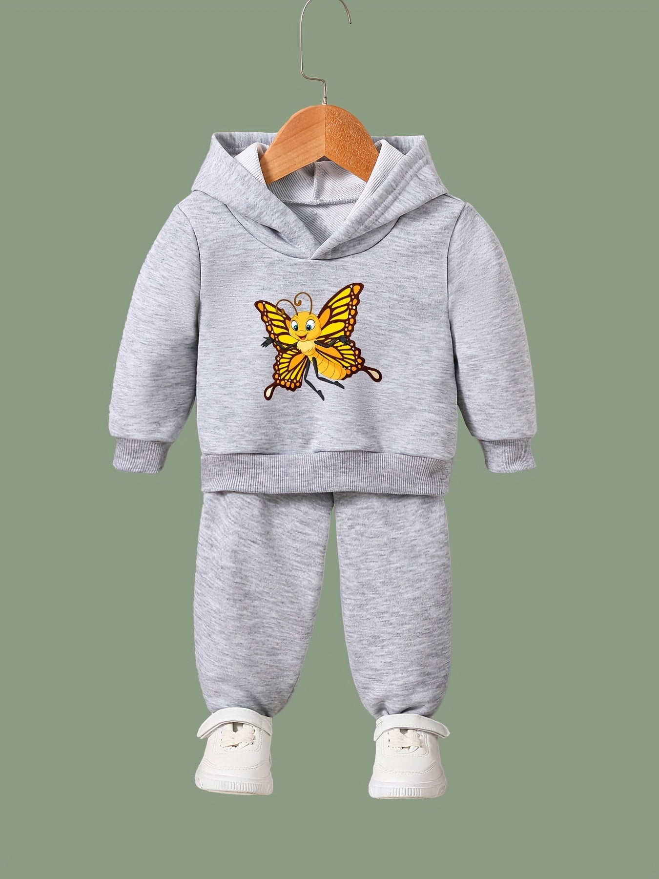 OERYUI Butterfly Print Hoodies Pants Set for Kids Spring Fall