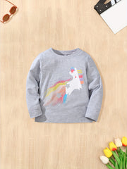Cotton Unicorn Graphic Long Sleeve Crew Neck T shirt For Spring