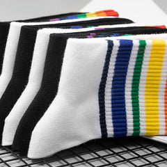 6 Pairs Rainbow Striped Socks - Women's Mid Tube Socks