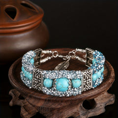 Vintage Faux Turquoise Beads Carved Bracelet Bangle Jewelry for Teen Girls