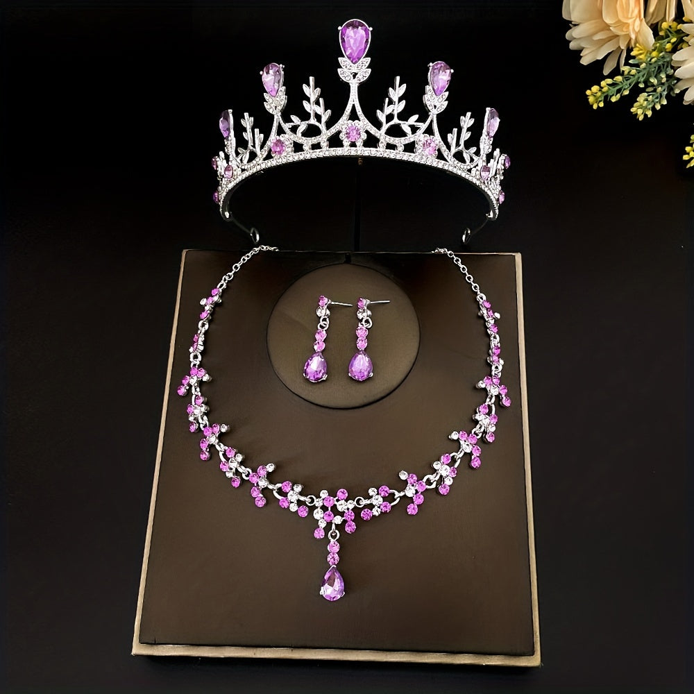 Bridal Tiara Necklace Earrings Set Crown Wedding Accessories