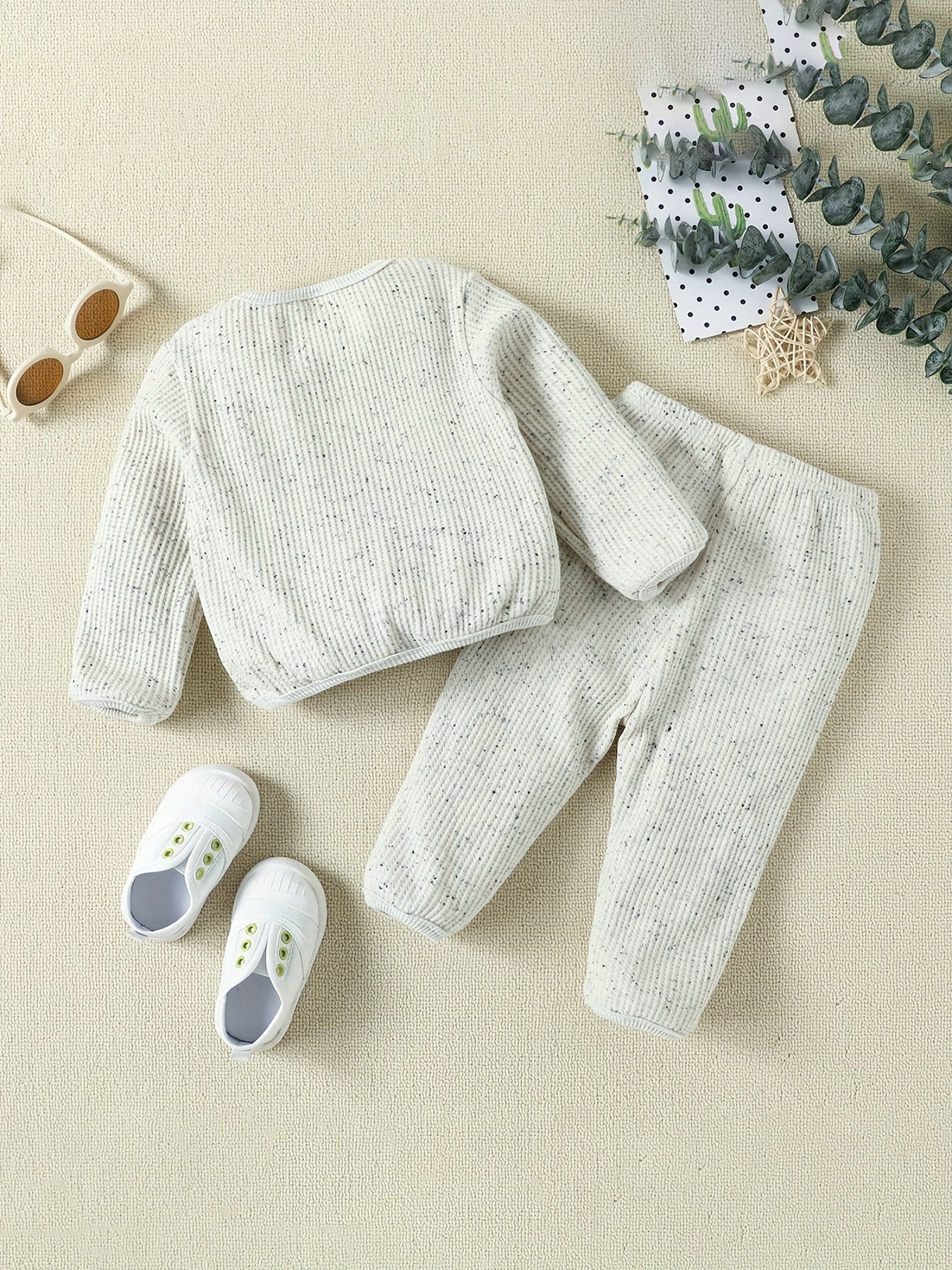 Baby Boys Cotton Casual Outfit Solid Pullover Sweatshirt Pants Set