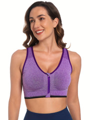 Zip Front Yoga Sports Bra Wirefree Padded Racerback Workout Gym Bra