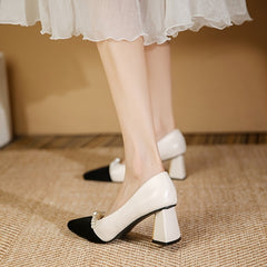 Women's Faux Pearl Block Heel Pumps