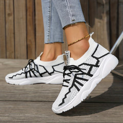 Women's Breathable Knit Flat Lace Up Running Shoes Lightweight Casual Sneakers
