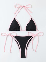 Pink Triangle Halter Neck Two Piece Bikini Sets