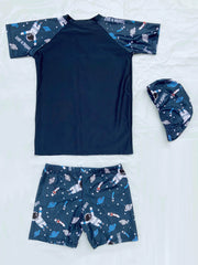 Astronaut Print Swimwear Set for Boys - Beach Vacation Kids Clothes
