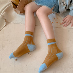 5pairs Unisex Cotton Plaid Mid Tube Socks