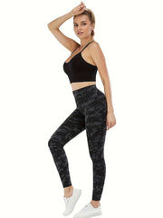 Women's Plus Camo Print Stitching Detail High Rise Leggings