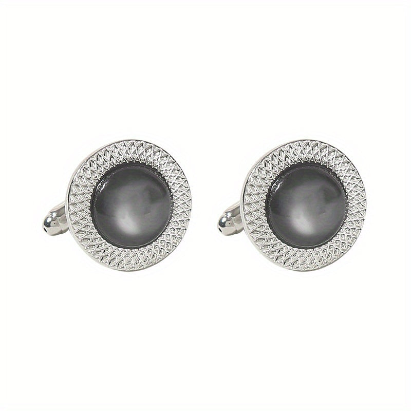 Men's Round Crystal Cufflinks Inlaid with Artificial Diamonds
