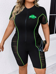 Women's Casual Romper with Letter & Shamrock Print