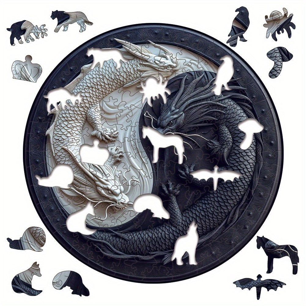 Yin Yang Double Dragon Wooden Puzzle & Mural A3 & A4 Sizes