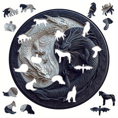 Yin Yang Double Dragon Wooden Puzzle & Mural A3 & A4 Sizes