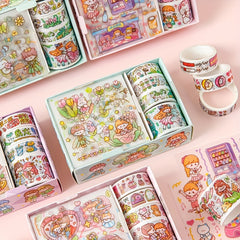 8pcs Japanese Cartoon Tape Sticker Set DIY Craft Decorative Material