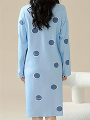 Polka Dot Print NightDress Long Sleeve Pajama Dress
