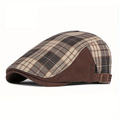 Stylish Corduroy Berets Plaid Newsboy Cap Cabbie Caps Duckbill Visor
