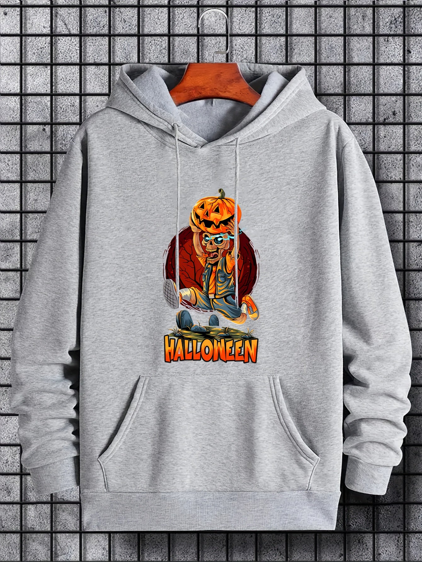 Men's Skeleton & Pumpkin Graphic Hoodie Active Halloween Style
