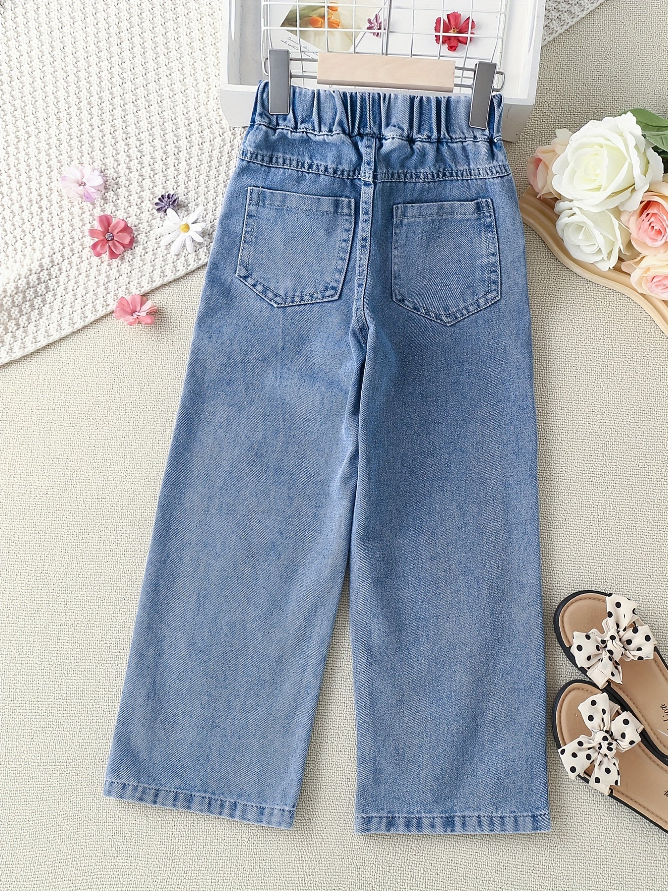 Toddler Girls Button Jeans Loose Wide Leg Denim Pants