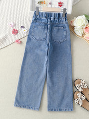 Toddler Girls Button Jeans Loose Wide Leg Denim Pants