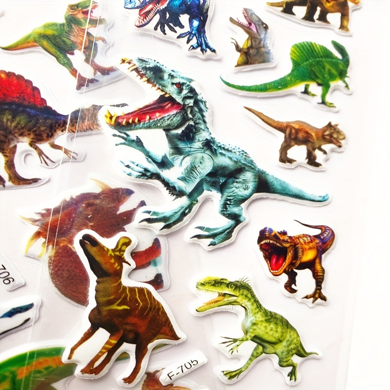 12 Sheets 3D Dinosaur Stickers for Kids - Waterproof DIY Skateboard Wall Decor