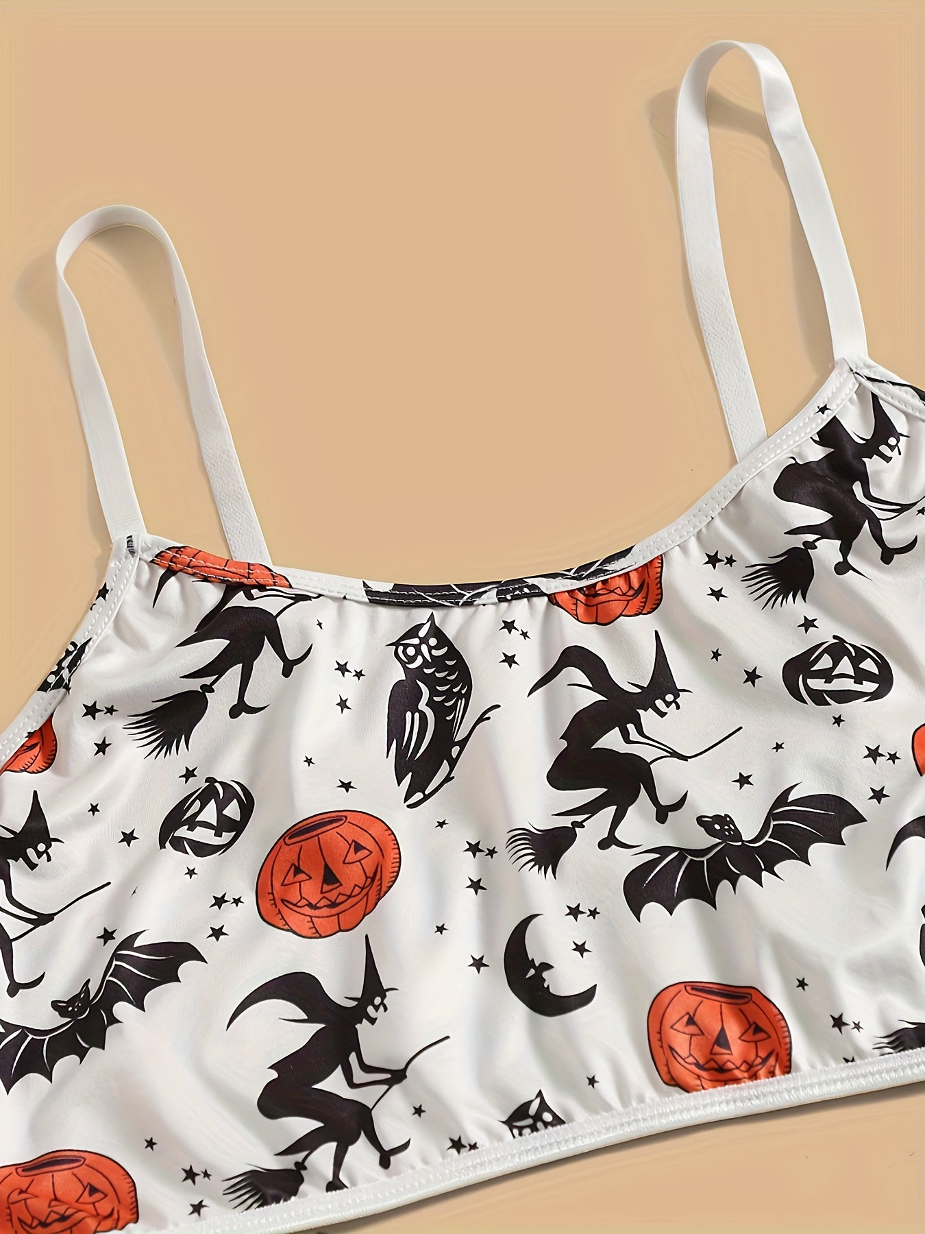 Witch & Bat Print Round Neck Bra & Panty Gothic Lingerie Set