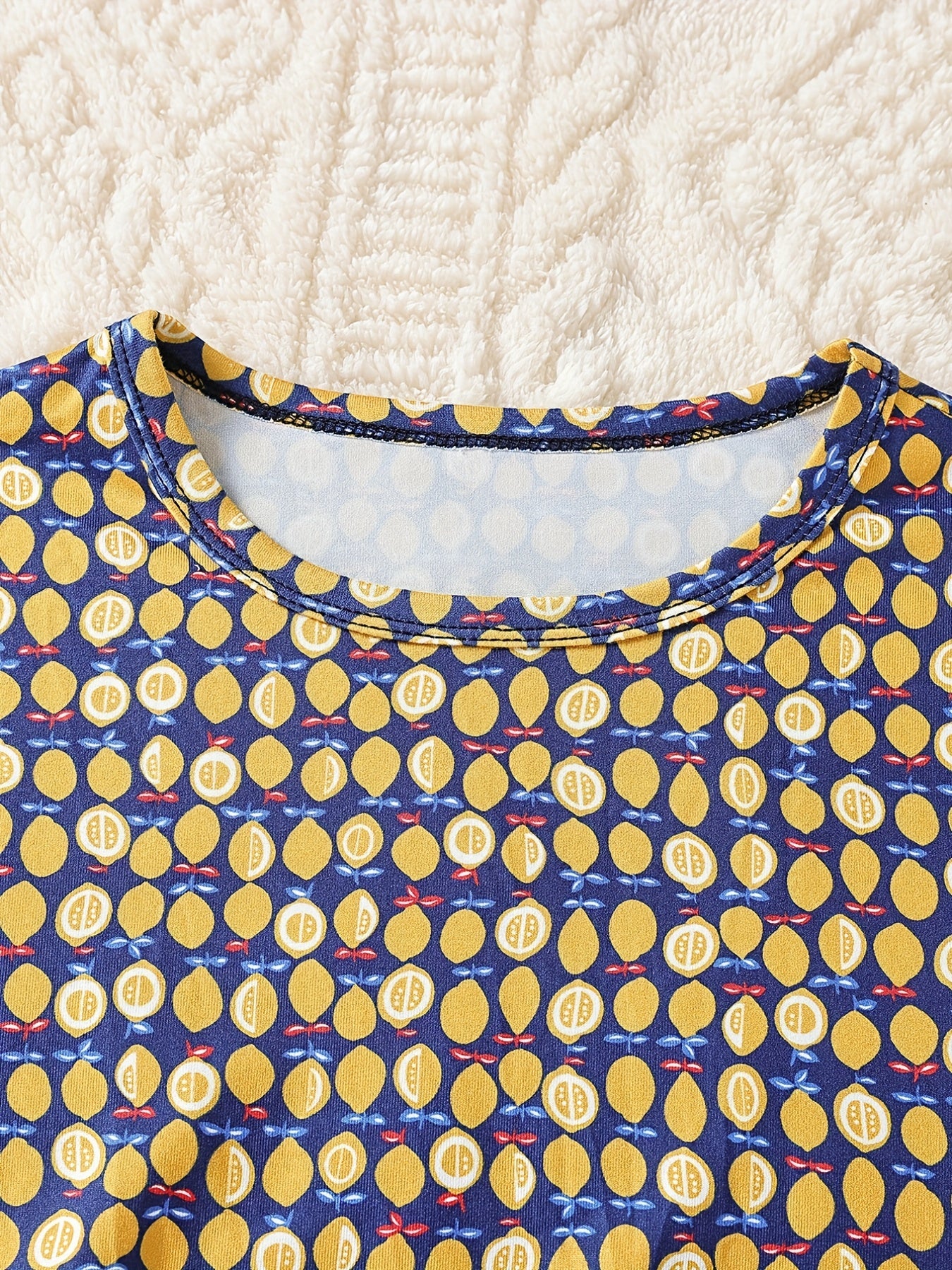 2pcs Lemon Print Kid's Pajama Set Comfy PJ Girl's Loungewear