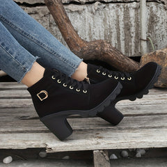 Women's Side Zipper Ankle Boots Chunky Heeled Dance Shoes