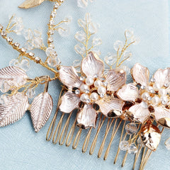 Flower Charm Hair Comb Rhinestone & Faux Pearl Hair Pin Bridal Wedding Headwear