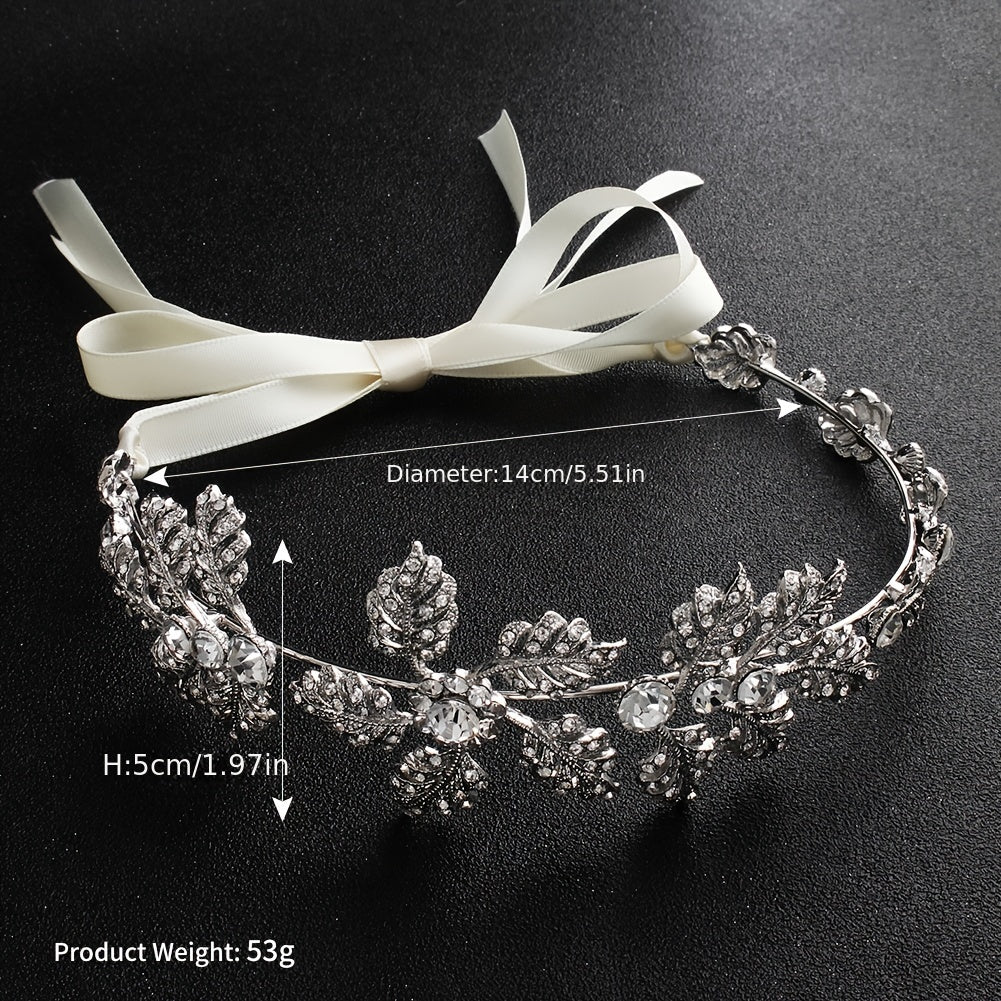 Silver Flower Headband Leaf Bridal Hairband Crown