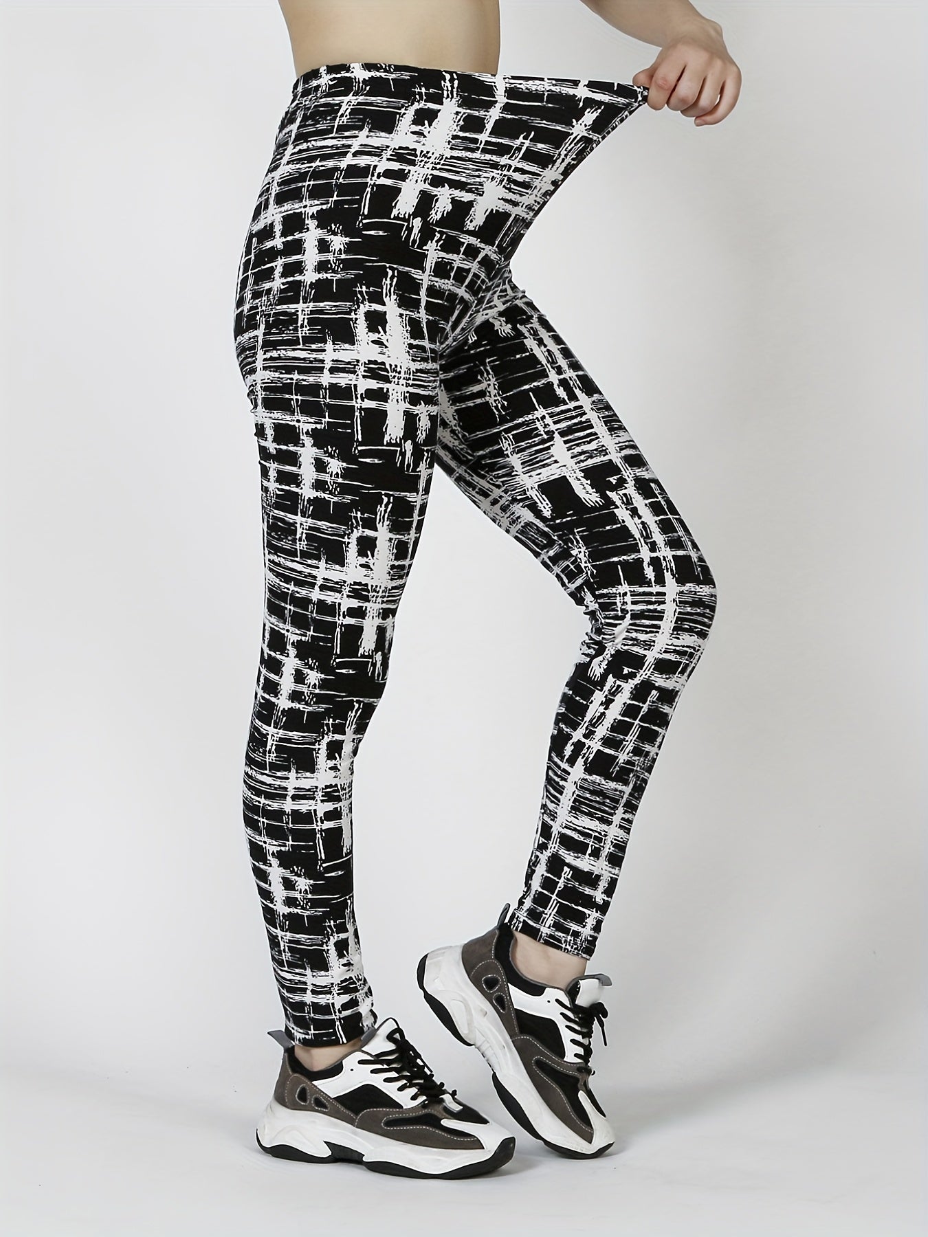 Plaid Print Skinny Leggings Casual Every Stretchy Leggings Women's Clothing
