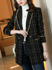 Plaid Print Lapel Blazer Long Sleeve Outerwear With Pocket
