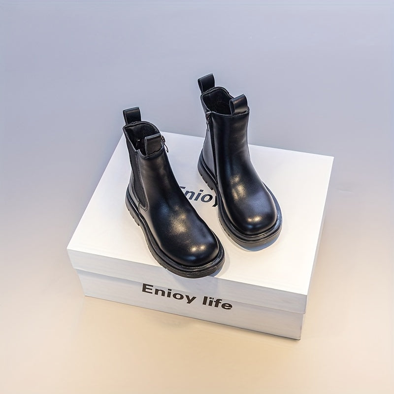Girls Casual Solid Boots with Zipper Lightweight Non Slip Boots