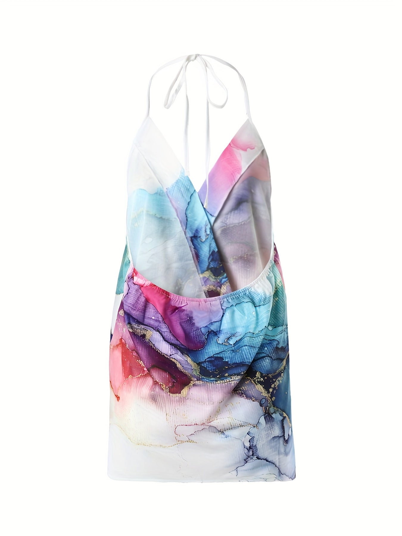 Marble Print Halter Neck Top Sexy V Neck Backless Halter Top