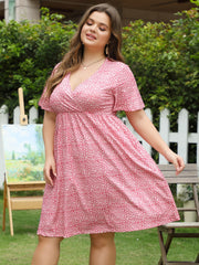Casual Dress Women's Plus Allover Print Short Sleeve Midi Dress