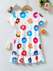 Toddler Girls Donut Printed Short Sleeve Casual Dress