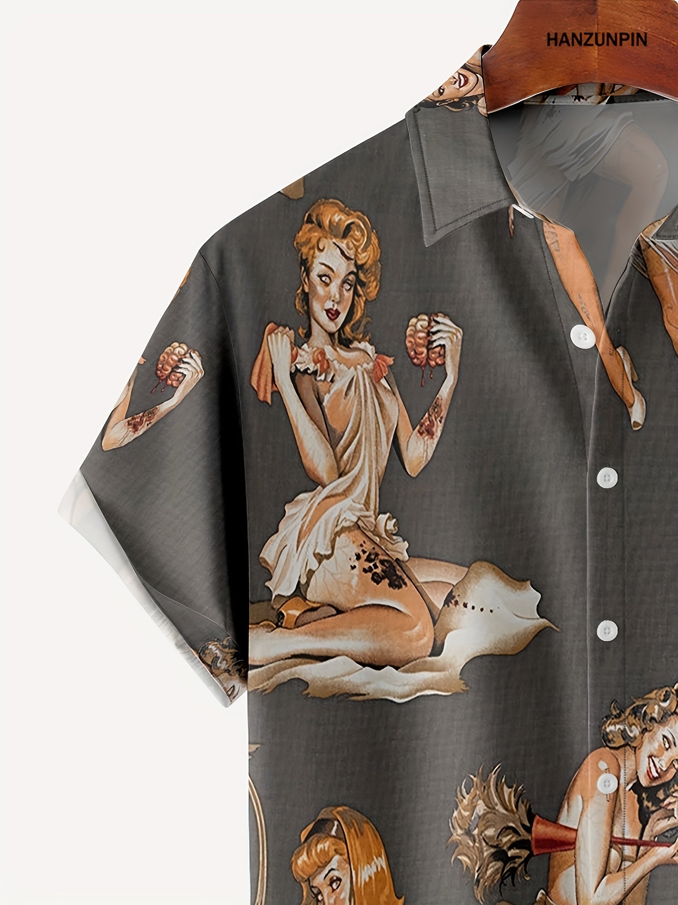 Retro Style Beauty Print Men s Casual Short Sleeve Hawaiian Shirt
