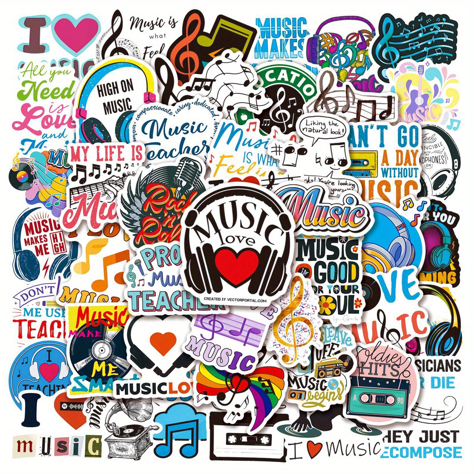 50Pcs Music Doodle Stickers, Waterproof Decorative Stickers for Phone Lap