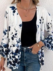Floral Print Bell Sleeve Open Front Cardigan