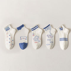 5 Pairs Cartoon Animal Print Short Socks for Women