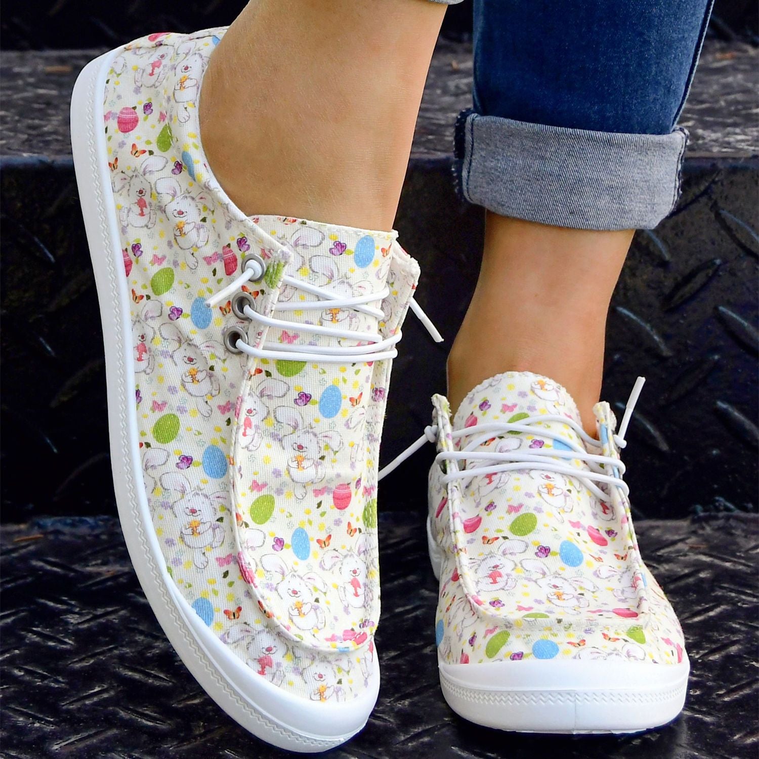 Women's Cartoon Print Lace-up Canvas Boat Shoes
