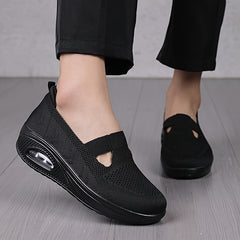 Women's Hollow Out Slip-on Knit Sneakers with Air Cushion Platform