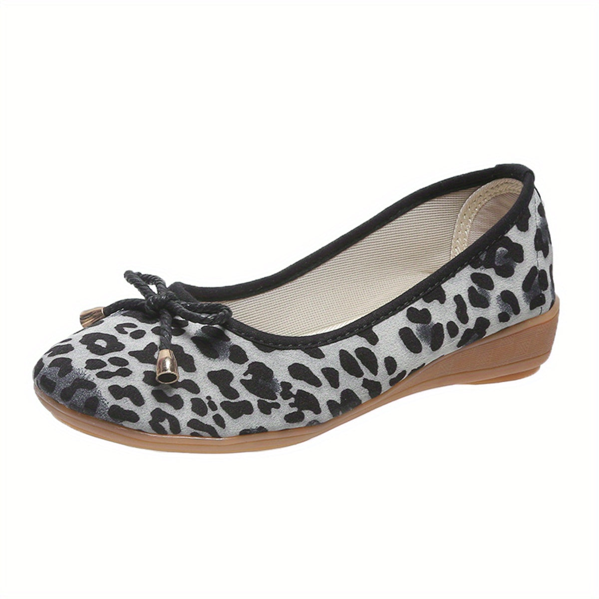 Leopard Print Ballet Flats with Bowknot Soft Sole Shoes