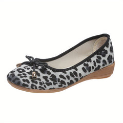 Leopard Print Ballet Flats with Bowknot Soft Sole Shoes