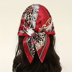 Leopard Chain Print Square Scarf Neckerchief Hair Accessory for Women