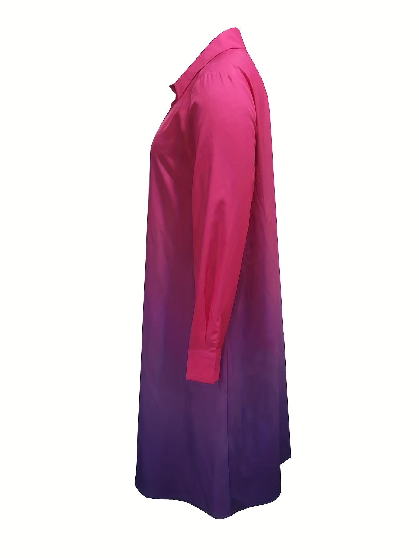Plus Ombre Long Sleeve Collar Shirt Dress With Pocket