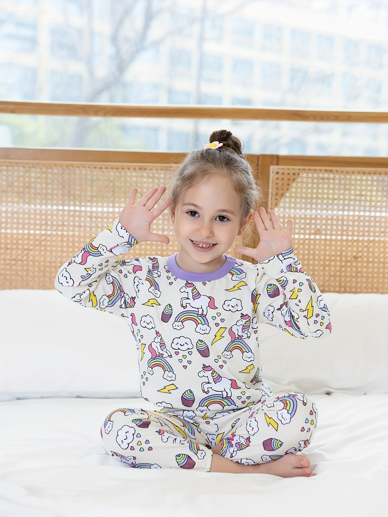 Boys Unicorn Print Pajama Set Family Outfit Round Neck Long Sleeve Top & Pants