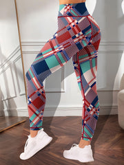 Colorful Plaid Print Yoga Leggings High Waist Tummy Control Pants
