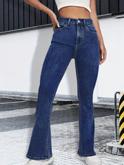 High Stretch Flare Leg Jeans High Rise Washed Denim Pants