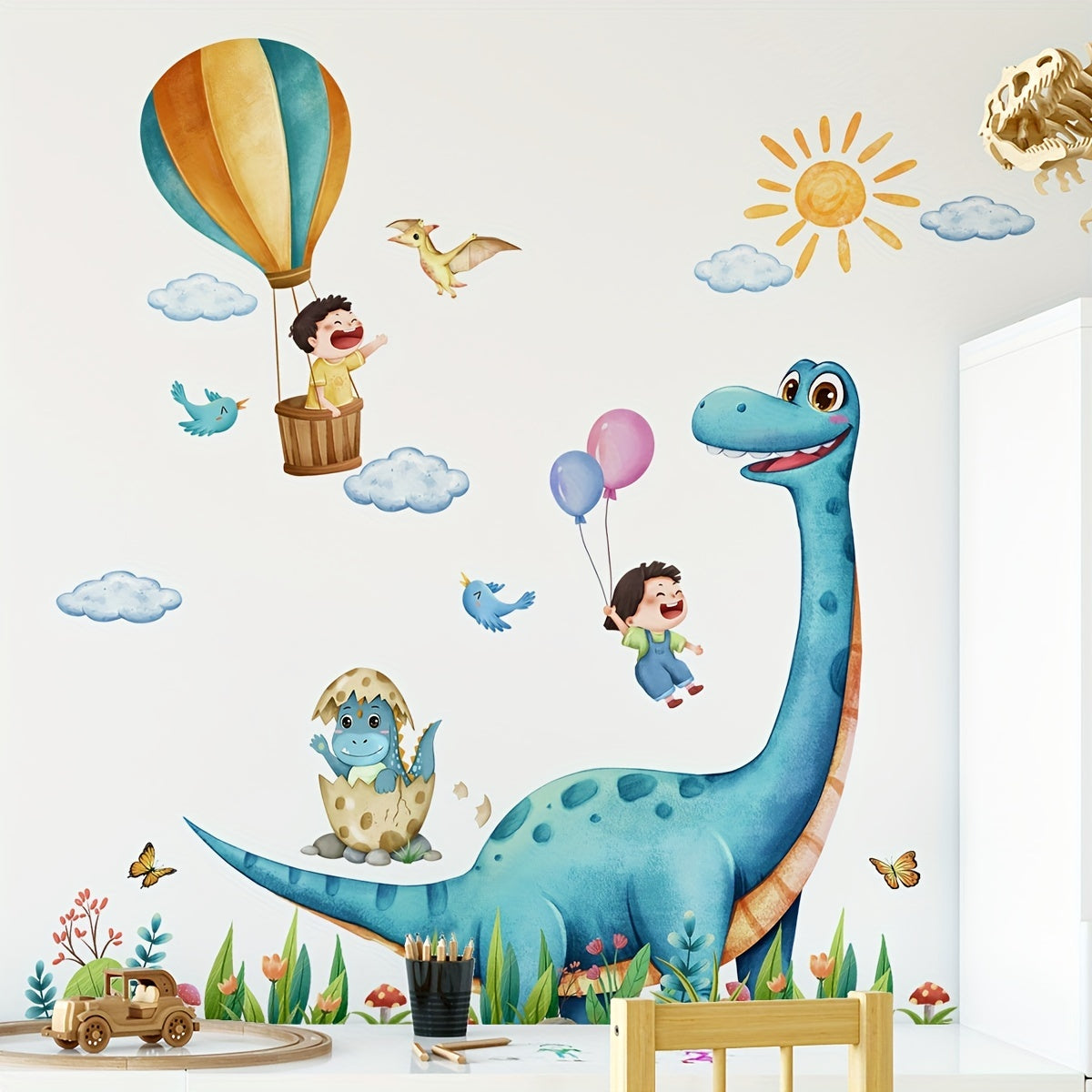 Butterfly Dinosaur Flower Wall Decal Vinyl Mural Art