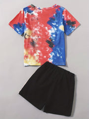 Boys Tie Dye T Shirt And Shorts Set For Summer